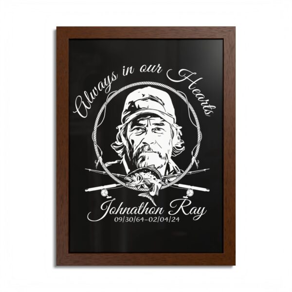 Memorial Framed Poster, Always in Our Hearts Decor, Personalized Keepsake, Fishing Theme Art, Thoughtful Gift for Remembering Loved Ones